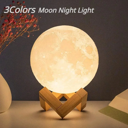 8cm Moon Lamp LED Night Light Battery Powered With Stand Starry Lamp Bedroom Decor Night Lights Kids Gift Moon Lamp